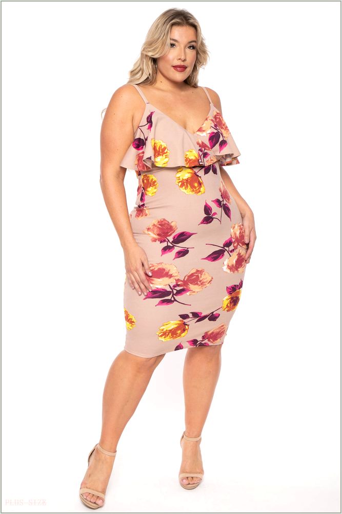  Plus Size Eden Floral Dress- Taupe X33-CS2123FP-TP-2X