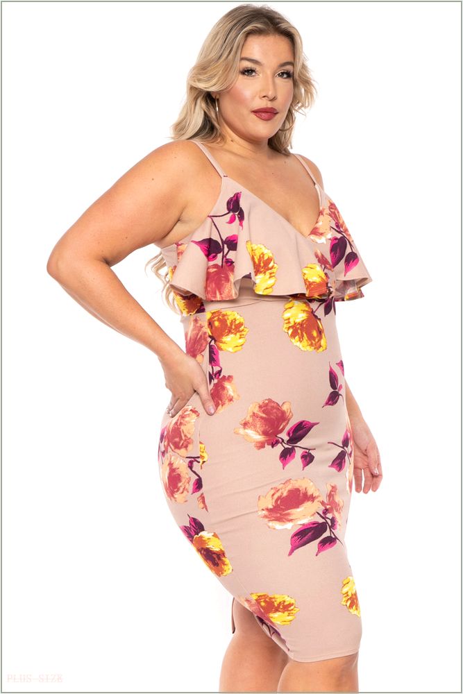  Plus Size Eden Floral Dress- Taupe X33-CS2123FP-TP-2X