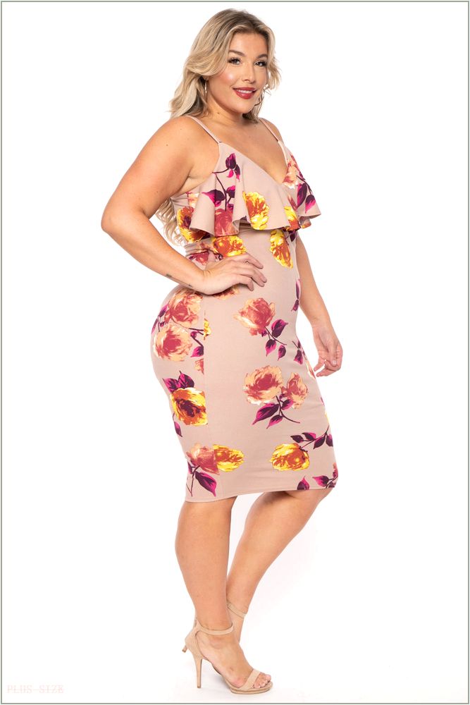  Plus Size Eden Floral Dress- Taupe X33-CS2123FP-TP-2X