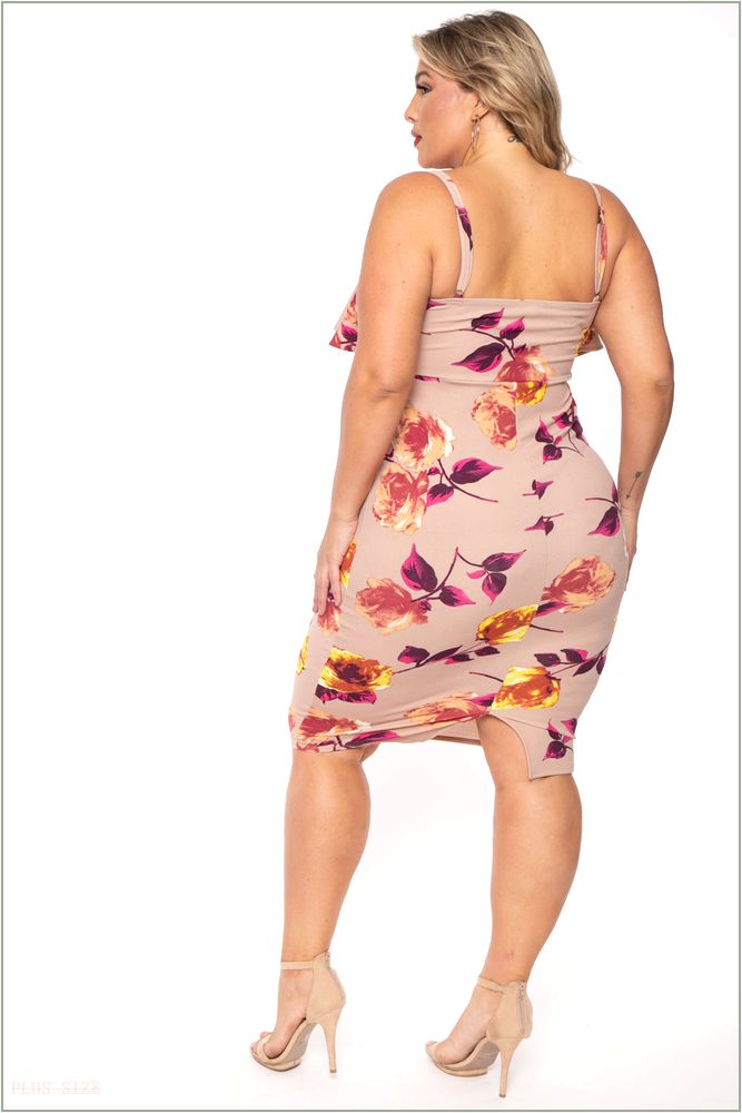  Plus Size Eden Floral Dress- Taupe X33-CS2123FP-TP-2X