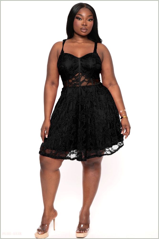  Plus Size Esmeralda Lace Corset Flare Dress - Black H10-CS2407-BK-1X