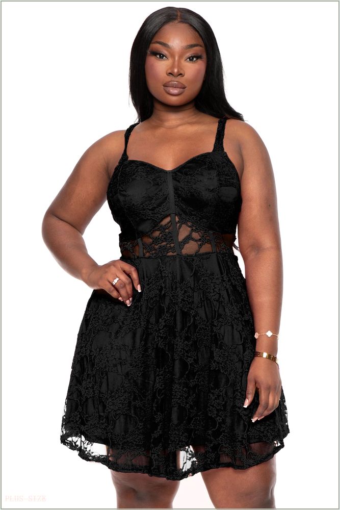  Plus Size Esmeralda Lace Corset Flare Dress - Black H10-CS2407-BK-1X