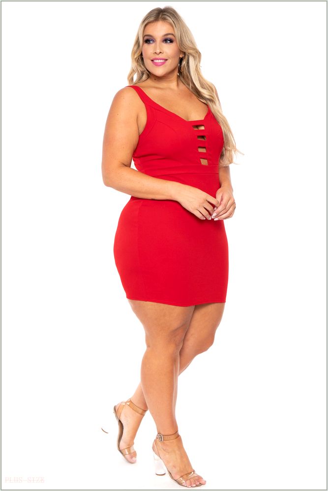  Plus Size Adalyn Caged Dress - Red U21-CS2166-RD-3X