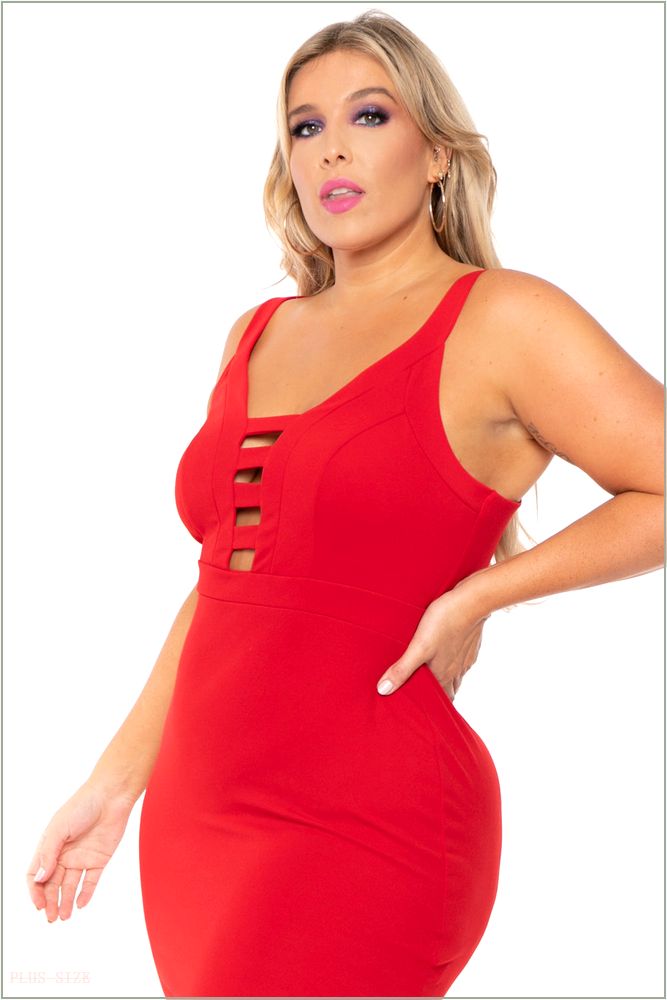  Plus Size Adalyn Caged Dress - Red U21-CS2166-RD-3X