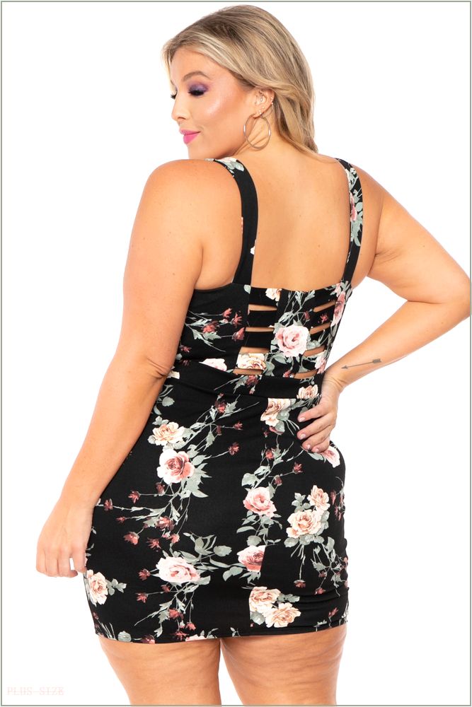  Plus Size Adalyn Floral Caged Dress - Black U21-CS2166F-BK-4X