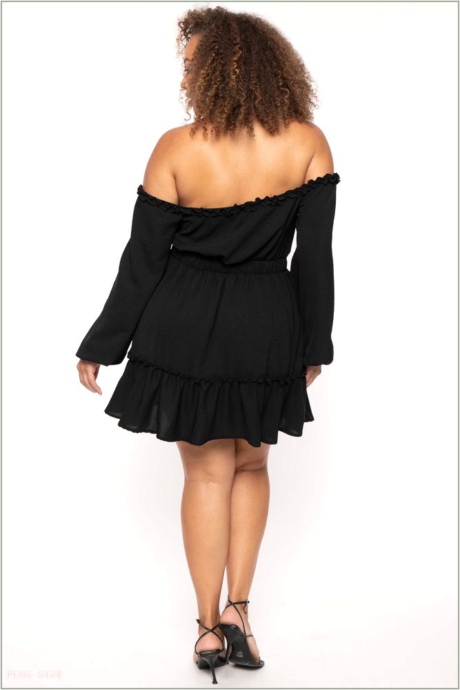  Plus Size Adellia Lace Up Ruffle Dress- Black NG4-CS2570-BK-1X