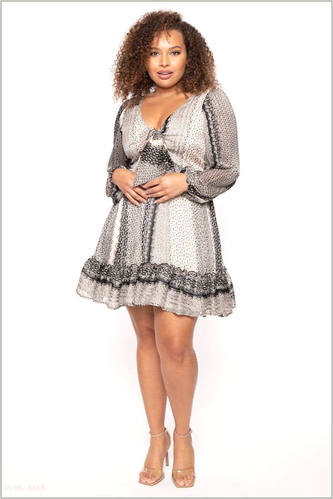  Plus Size Aide Chiffon Printed Dress - Black H7-CS2284-BK-1X