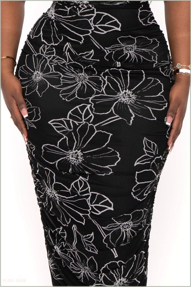  Plus Size Aissa Rouched Mesh Maxi Dress - Black H7-CS2639-BK-1X