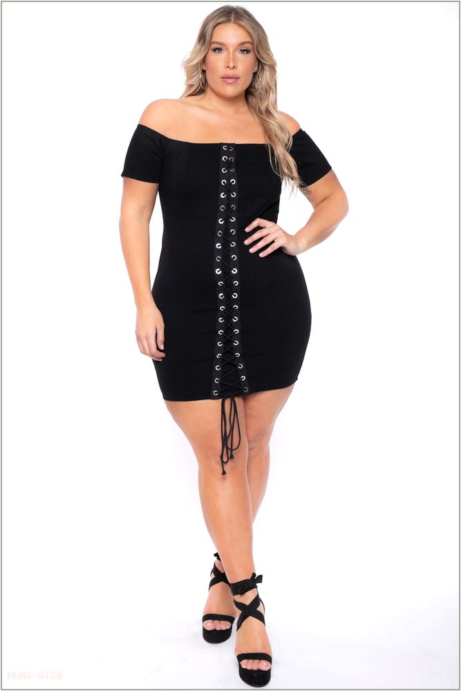  Plus Size Aliz Grommet Bodycon Dress- Black K14-CS2092-BK-1X