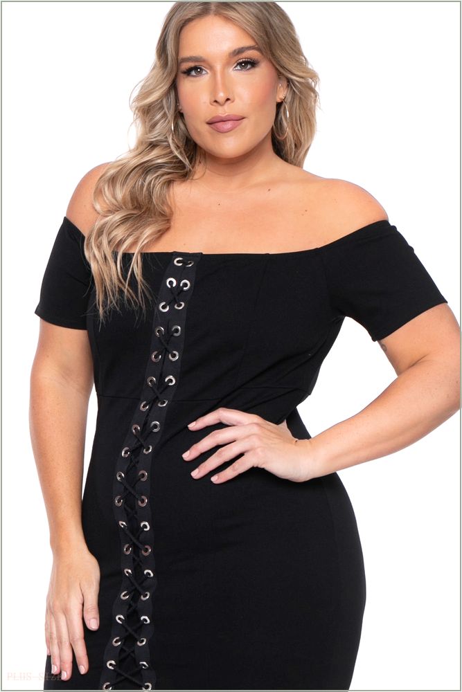  Plus Size Aliz Grommet Bodycon Dress- Black K14-CS2092-BK-1X