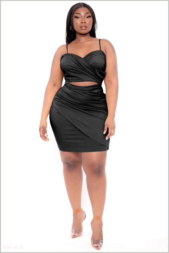  Plus Size Amanda Front Wrap Dress - Black E25-7804D-BK-3X