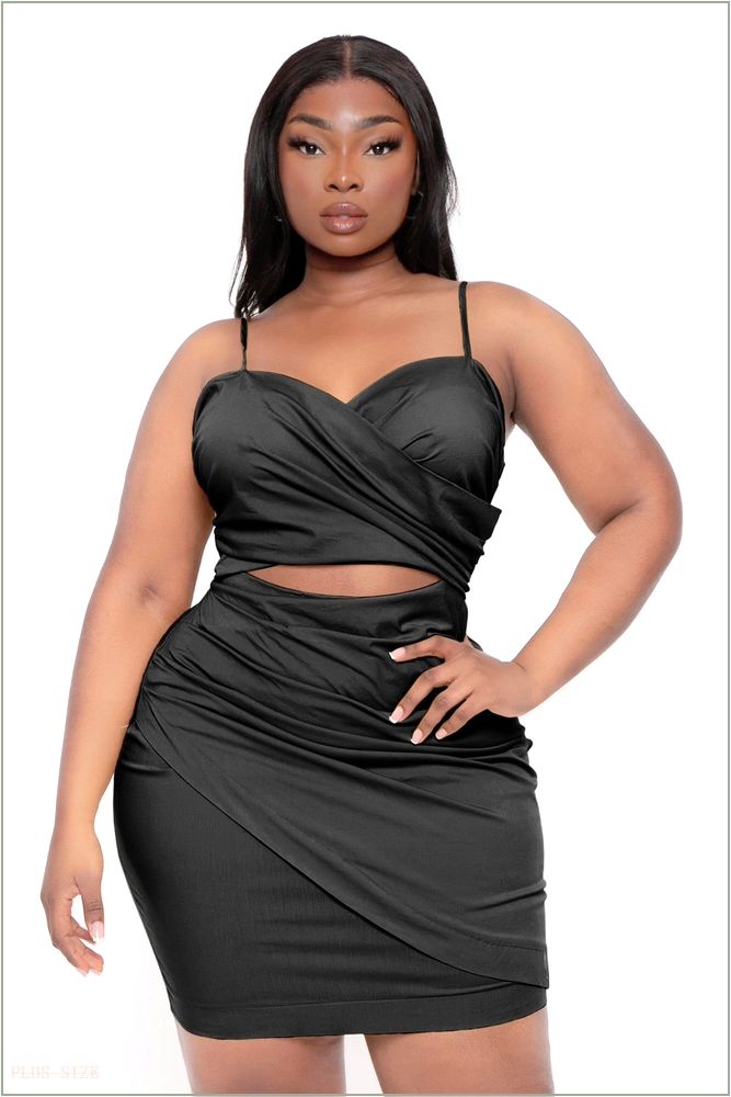  Plus Size Amanda Front Wrap Dress - Black E25-7804D-BK-3X