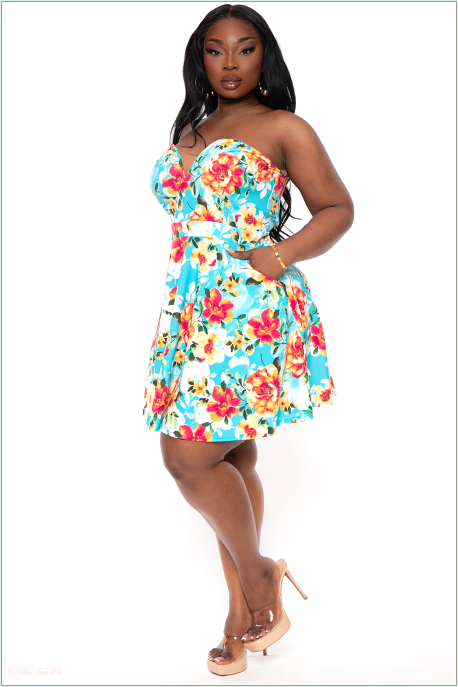  Plus Size Amaryllis Floral Flare Dress - Aqua Z360-CS1905P-AQ-4X