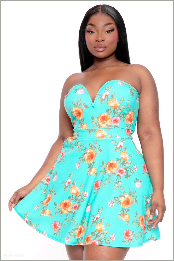  Plus Size Amaryllis Floral Flare Dress - Green UP8-CS1905P-GR-1X