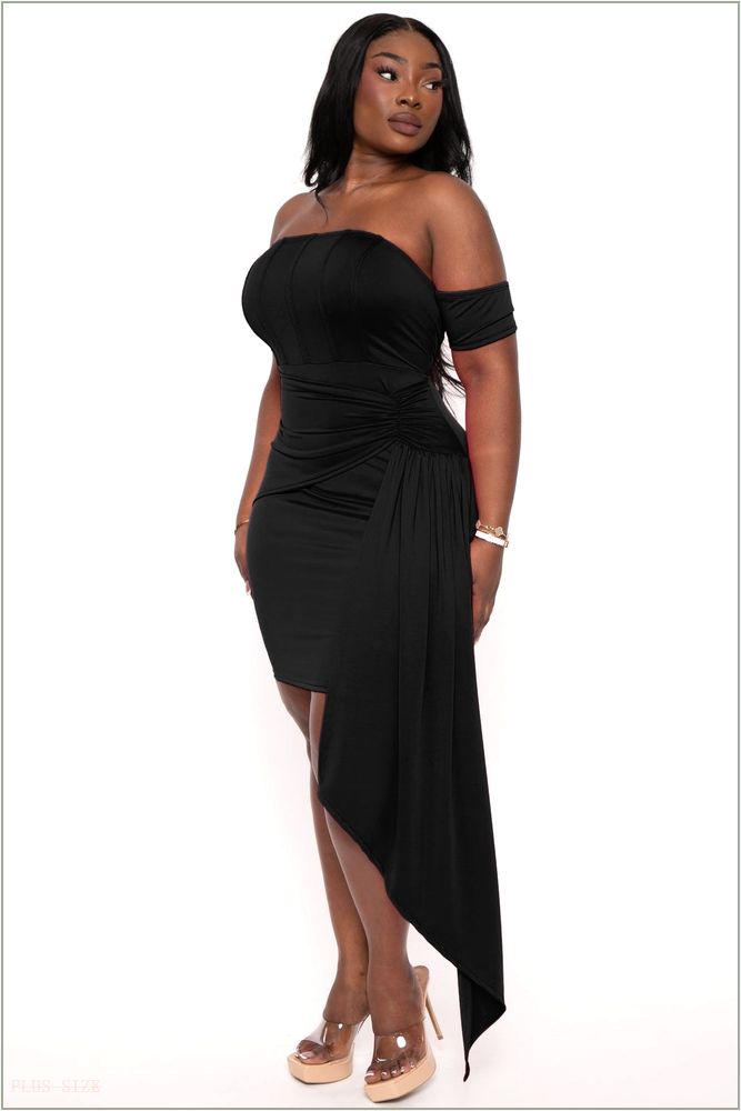  Plus Size Ambrose Drape Dress - Black H4-CS2394-BK-1X