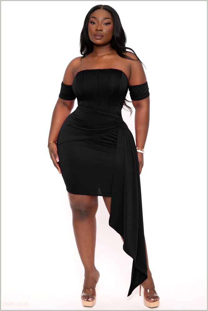  Plus Size Ambrose Drape Dress - Black H4-CS2394-BK-1X