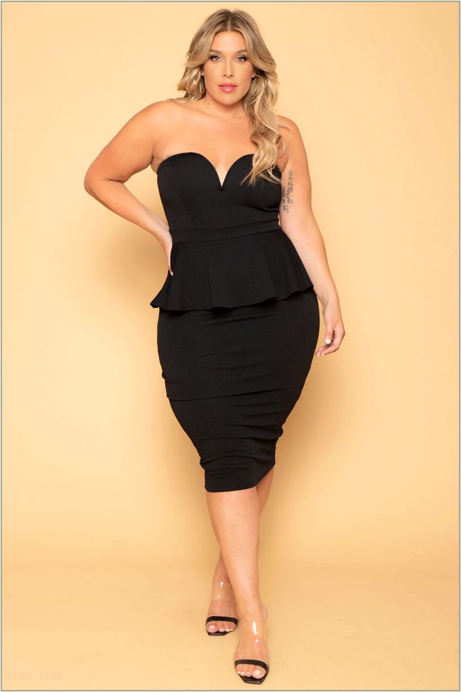  Plus Size Amelie Peplum Bodycon Dress- Black NG7-CS2087-BK-3X