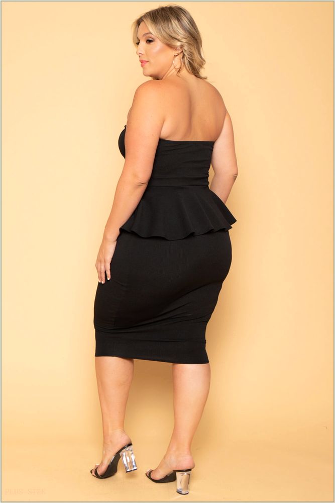  Plus Size Amelie Peplum Bodycon Dress- Black NG7-CS2087-BK-3X