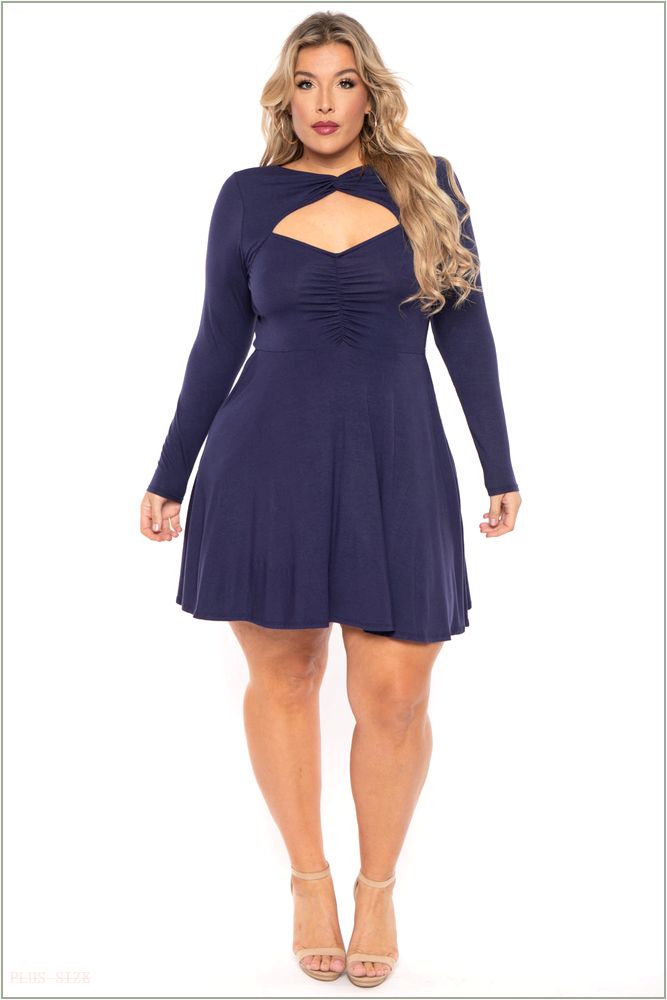  Plus Size Amry Flare Cutout Dress - Navy H7-CS2205-NY-3X