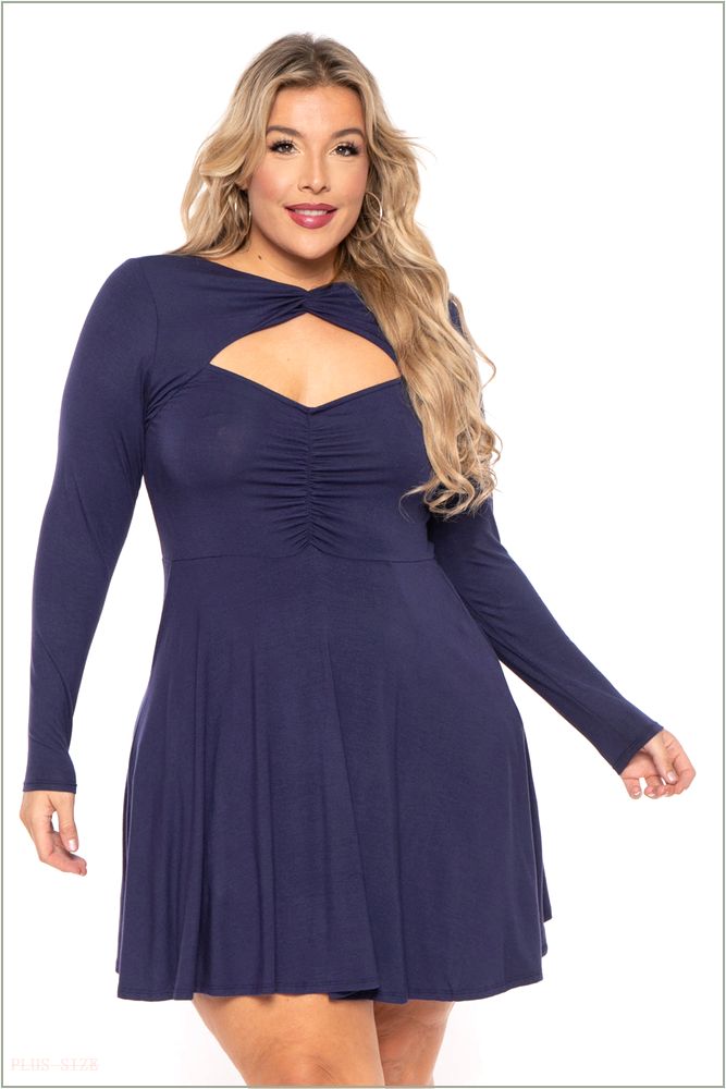  Plus Size Amry Flare Cutout Dress - Navy H7-CS2205-NY-3X