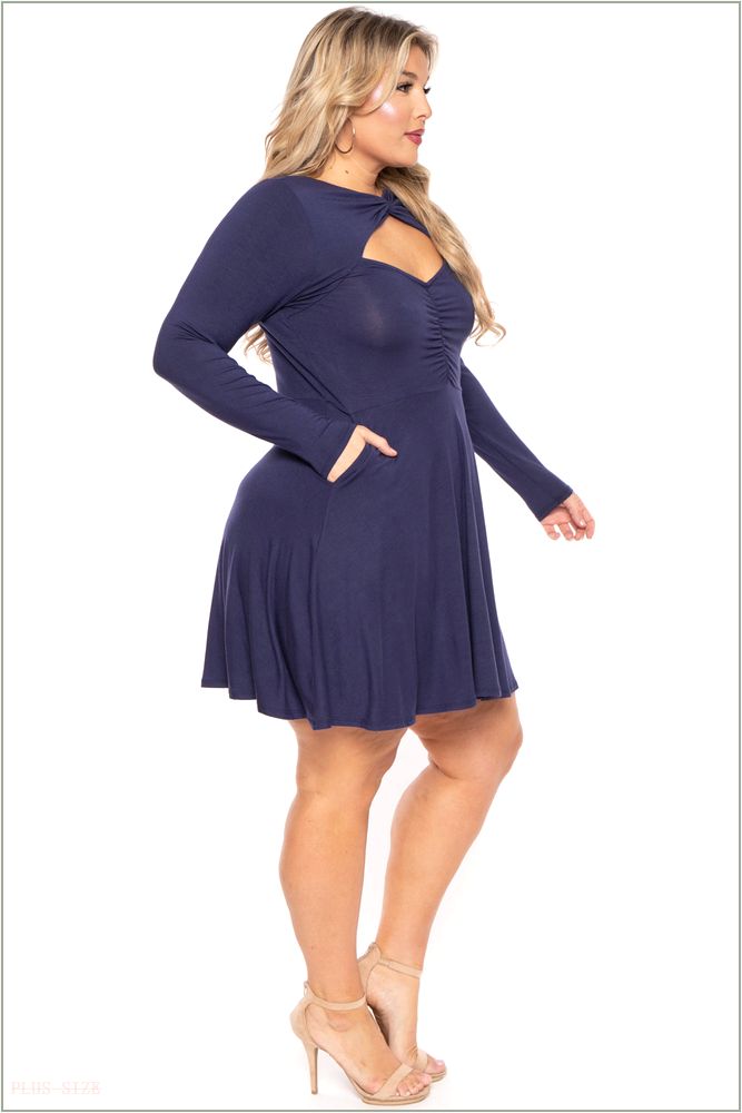  Plus Size Amry Flare Cutout Dress - Navy H7-CS2205-NY-3X