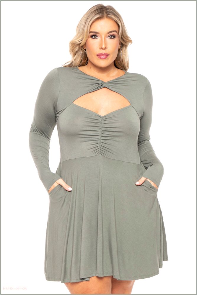  Plus Size Amry Flare Cutout Dress - Olive NG20-CS2205-OL-1X