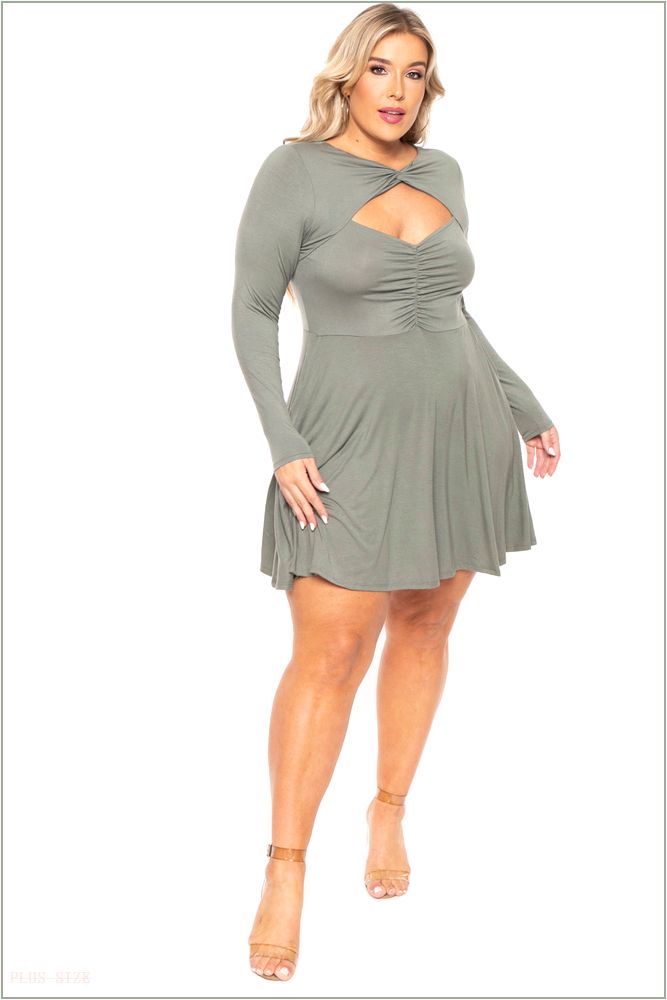  Plus Size Amry Flare Cutout Dress - Olive NG20-CS2205-OL-1X