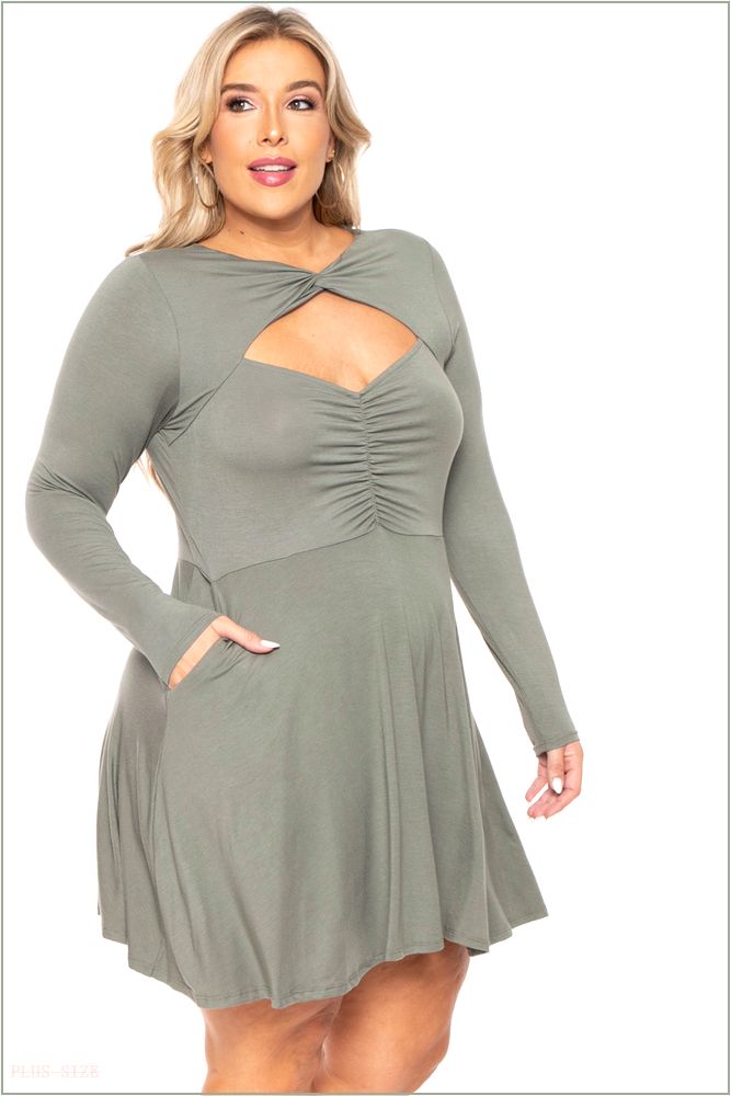  Plus Size Amry Flare Cutout Dress - Olive NG20-CS2205-OL-1X