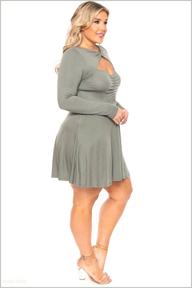  Plus Size Amry Flare Cutout Dress - Olive NG20-CS2205-OL-1X