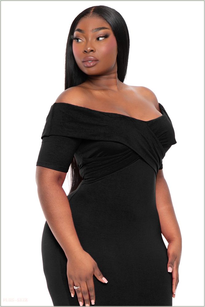  Plus Size Anadora Off the Shoulder Dress- Black H7-CS2423-BK-1X