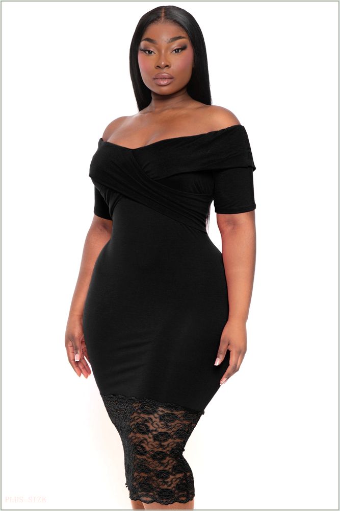  Plus Size Anadora Off the Shoulder Dress- Black H7-CS2423-BK-1X