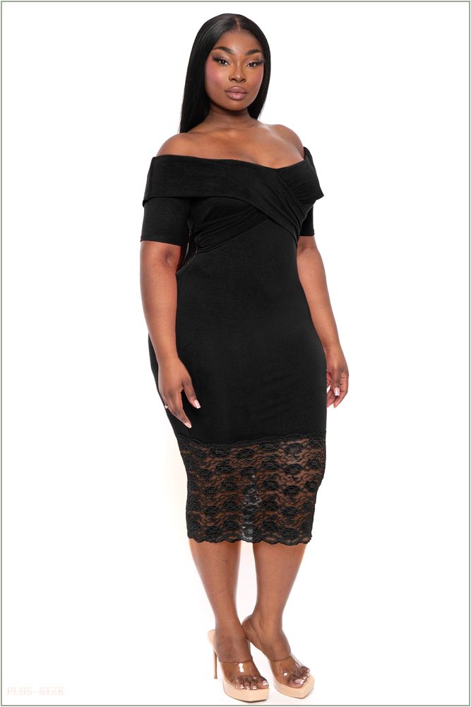  Plus Size Anadora Off the Shoulder Dress- Black H7-CS2423-BK-1X