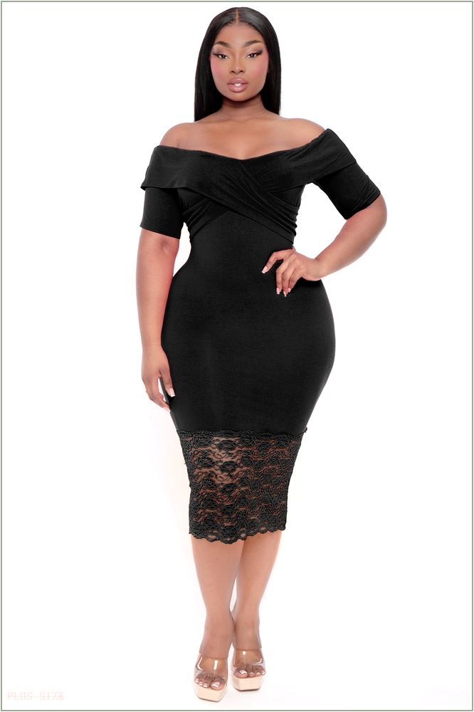  Plus Size Anadora Off the Shoulder Dress- Black H7-CS2423-BK-1X