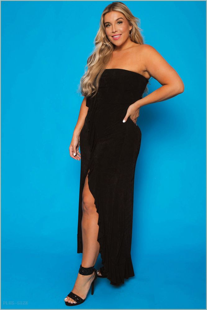  Plus Size Anastasia Cascading Ruffle Dress - Black H15-CS1430-BK-1X