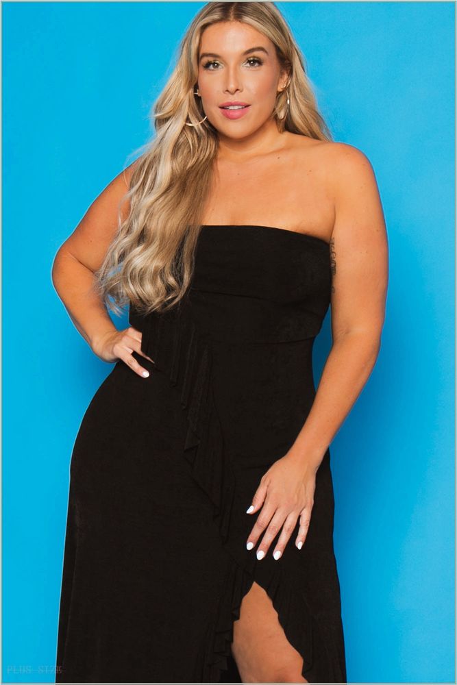  Plus Size Anastasia Cascading Ruffle Dress - Black H15-CS1430-BK-1X