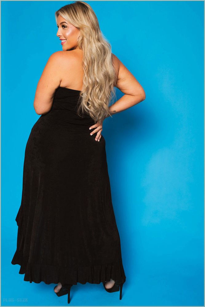  Plus Size Anastasia Cascading Ruffle Dress - Black H15-CS1430-BK-1X