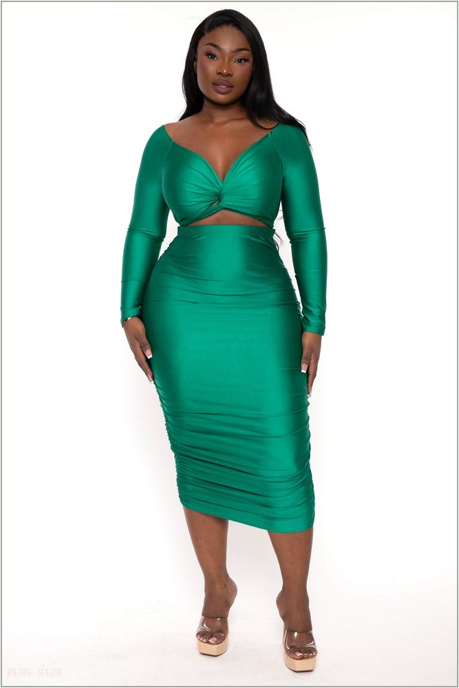  Plus Size Aneth Cross Wrap Bodycon Dress - Green L3-GD80951PL-GR-3X