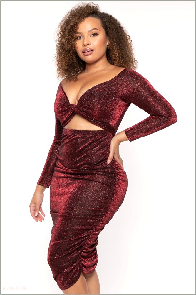  Plus Size Anetha Cross Wrap Bodycon Dress - Burgundy H15-GD80187-BY-1X