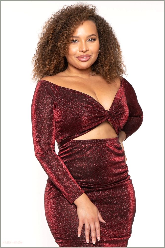  Plus Size Anetha Cross Wrap Bodycon Dress - Burgundy H15-GD80187-BY-1X