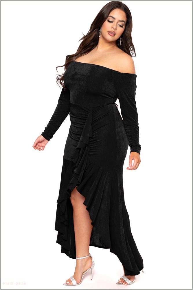  Plus Size Anisa Cascade Ruffle Dress - Black U26-CS2298-BK-1X