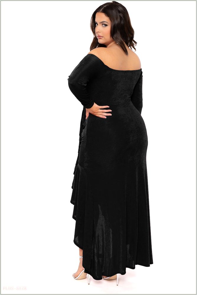  Plus Size Anisa Cascade Ruffle Dress - Black U26-CS2298-BK-1X