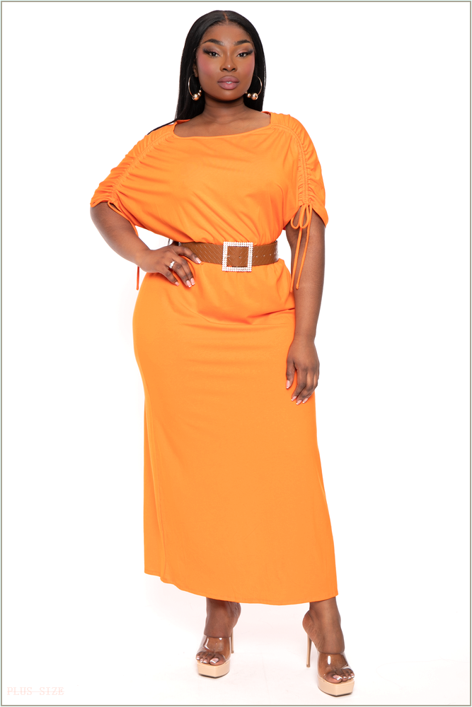  Plus Size Annette Shoulder Ruching Maxi Dress - Orange K28-CJD1624X-OR-1X