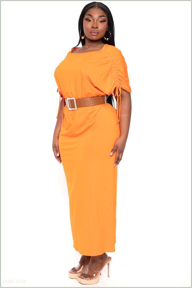  Plus Size Annette Shoulder Ruching Maxi Dress - Orange K28-CJD1624X-OR-1X