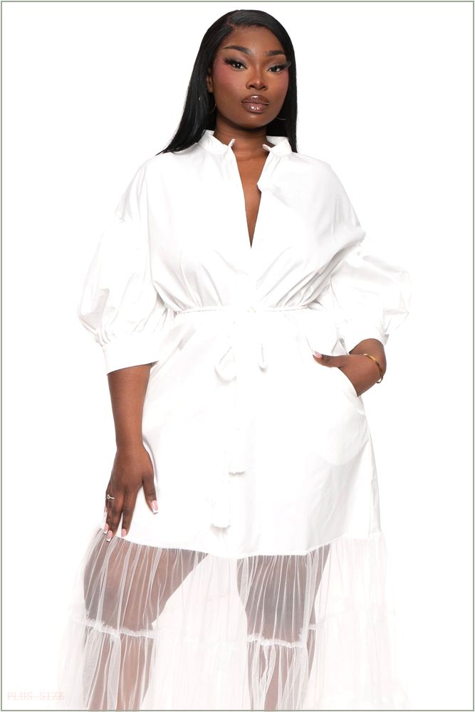  Plus Size Anthea Half Mesh Dress- White Z229-26822X-WH-2X