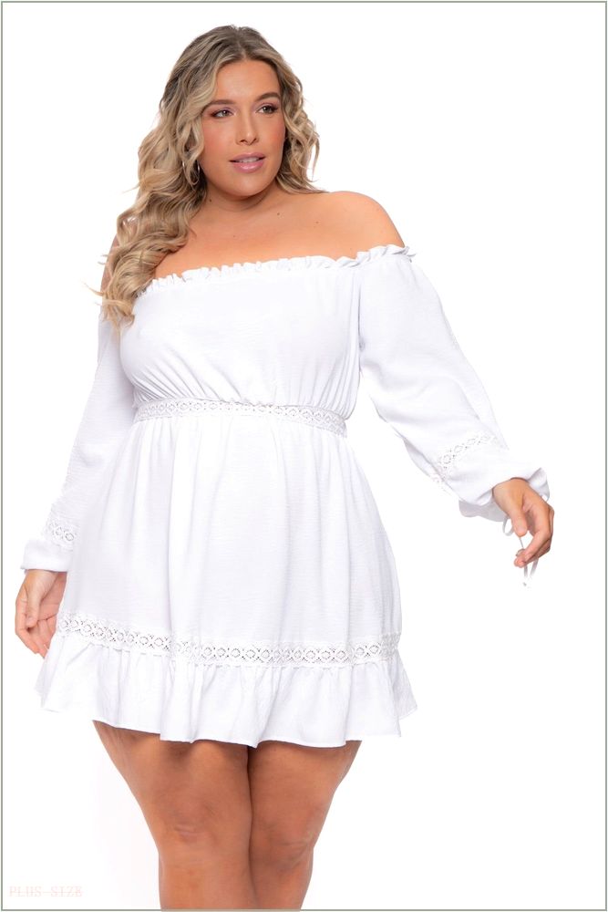  Plus Size Arabella Off The Shoulder Dress - White H4-CS2291-WH-1X