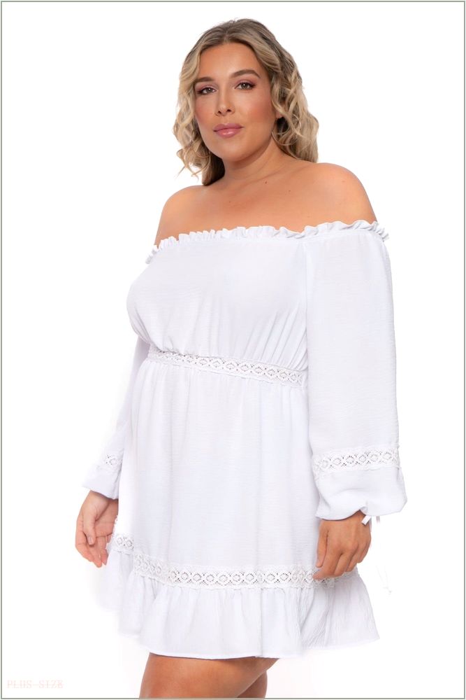  Plus Size Arabella Off The Shoulder Dress - White H4-CS2291-WH-1X