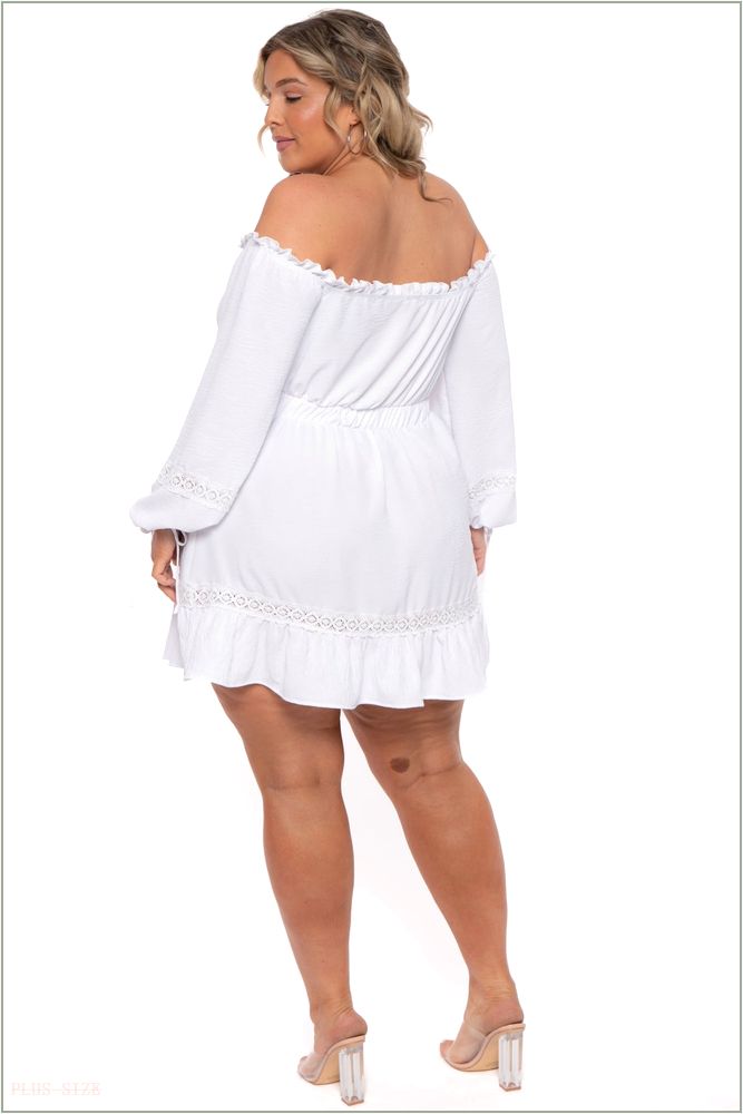  Plus Size Arabella Off The Shoulder Dress - White H4-CS2291-WH-1X