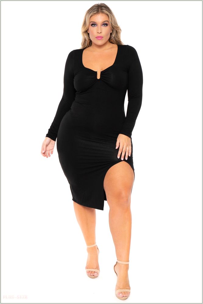  Plus Size Araseli Midi Dress - Black C14-CS2195-BK-2X