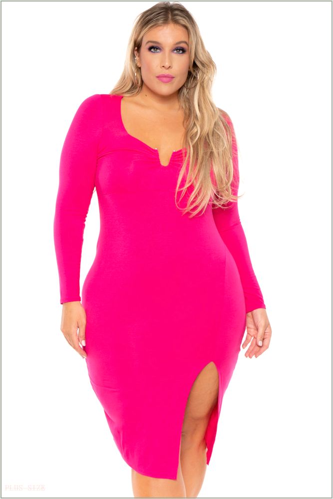  Plus Size Araseli Midi Dress - Fuchsia C14-CS2195-FU-1X