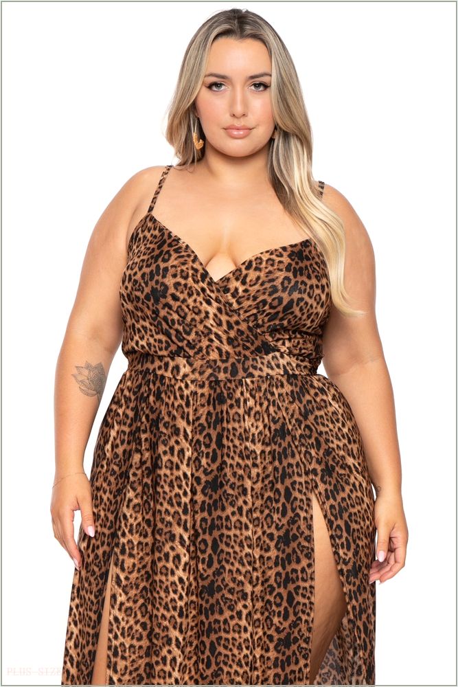  Plus Size Arianna M-Slit Leopard Maxi Dress - Brown H6-CS1044P-BR-1X